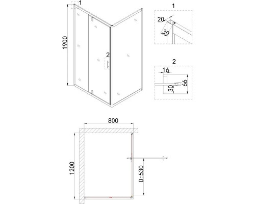 Купить Душевой уголок 120х80 см Niagara NG-0220-08BLACK прозрачное в магазине сантехники Santeh-Crystal.ru