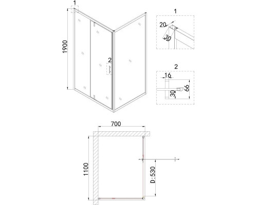Заказать Душевой уголок 110х70 см Niagara NG-43-11AG-A70G прозрачное в магазине сантехники Santeh-Crystal.ru