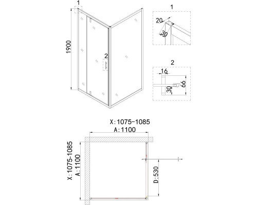 Купить Душевой уголок 110х110 см Niagara NG-43-11AG-A110G прозрачное в магазине сантехники Santeh-Crystal.ru