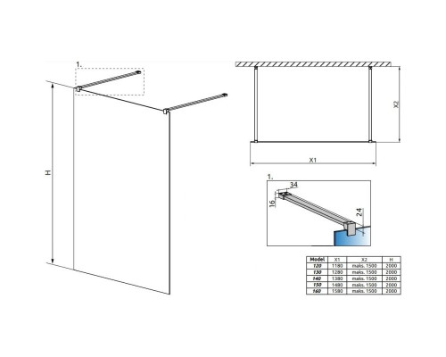 Приобрести Неподвижная перегородка Radaway Modo X I Black 140 прозрачное в магазине сантехники Santeh-Crystal.ru