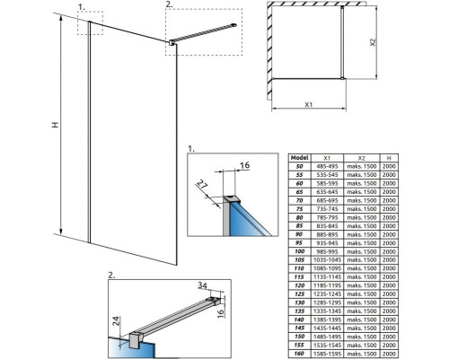 Купить Неподвижная перегородка Radaway Modo X II 110 прозрачное в магазине сантехники Santeh-Crystal.ru