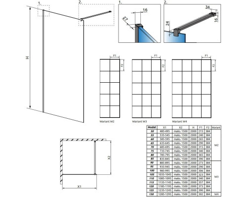 Купить Неподвижная перегородка Radaway Modo X Black II Factory 95 прозрачное в магазине сантехники Santeh-Crystal.ru