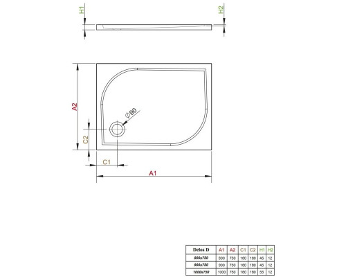 Приобрести Акриловый поддон 90x75 см Radaway Delos D 4D97545-03 в магазине сантехники Santeh-Crystal.ru