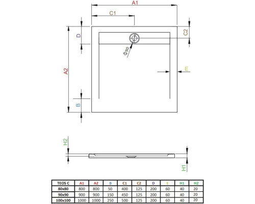 Заказать Поддон из литого мрамора 100x100 см Radaway Teos C Cemento HTC100100-74 в магазине сантехники Santeh-Crystal.ru