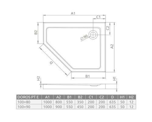 Приобрести Акриловый поддон 100x90 см Radaway Doros PT E SDRPT1090-01R в магазине сантехники Santeh-Crystal.ru
