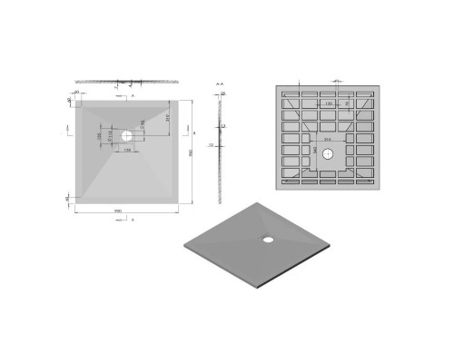 Купить Душевой поддон из литого мрамора 90х90 см Vincea VST-4SR9090W в магазине сантехники Santeh-Crystal.ru