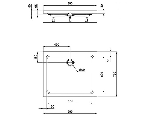 Приобрести Акриловый поддон 90x75 см Ideal Standard Hotline K277201 в магазине сантехники Santeh-Crystal.ru