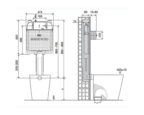 Приобрести Смывной бачок скрытого монтажа OLI 74 601601 в магазине сантехники Santeh-Crystal.ru