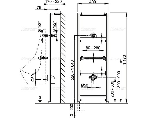 Заказать Монтажная рама для писсуара AlcaPlast A107/1200 в магазине сантехники Santeh-Crystal.ru