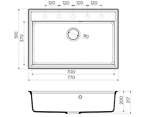 Заказать Кухонная мойка черный Artgranit Omoikiri Daisen 77-BL в магазине сантехники Santeh-Crystal.ru