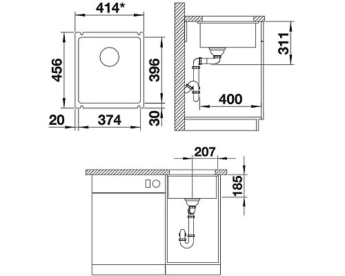 Купить Кухонная мойка Blanco Subline 375-U InFino глянцевый белый 523726 в магазине сантехники Santeh-Crystal.ru