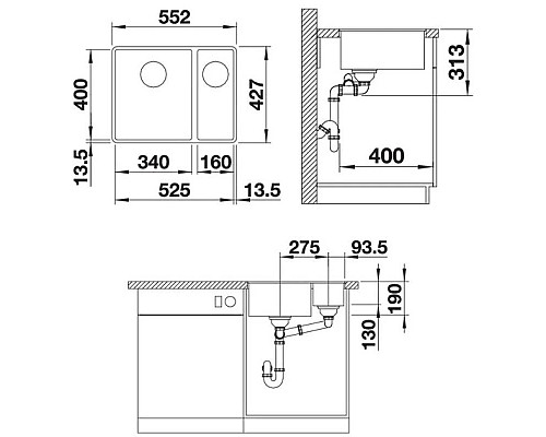 Купить Кухонная мойка Blanco Subline 340/160-F InFino антрацит 523568 в магазине сантехники Santeh-Crystal.ru