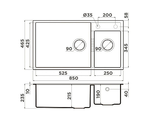 Заказать Кухонная мойка Tetogranit Omoikiri Tedori 85-2-U-WH белый 4993943 в магазине сантехники Santeh-Crystal.ru