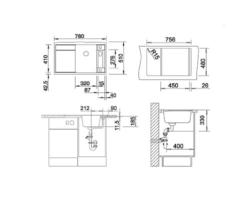 Заказать Кухонная мойка Blanco Axia II 45S антрацит 516775 в магазине сантехники Santeh-Crystal.ru