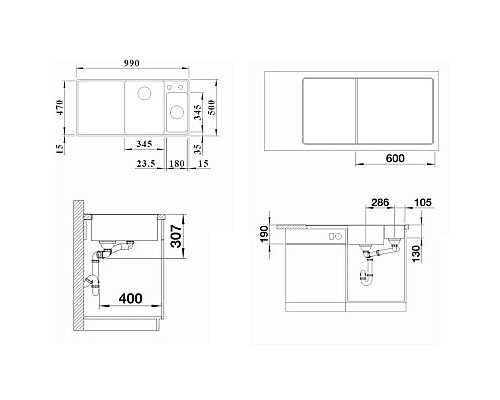 Купить Кухонная мойка Blanco Axia III 6 S-F InFino черный 525855 в магазине сантехники Santeh-Crystal.ru