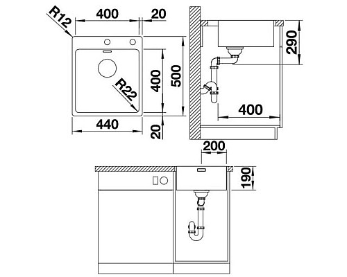 Купить Кухонная мойка Blanco Andano 400-IF/A InFino зеркальная полированная сталь 522993 в магазине сантехники Santeh-Crystal.ru