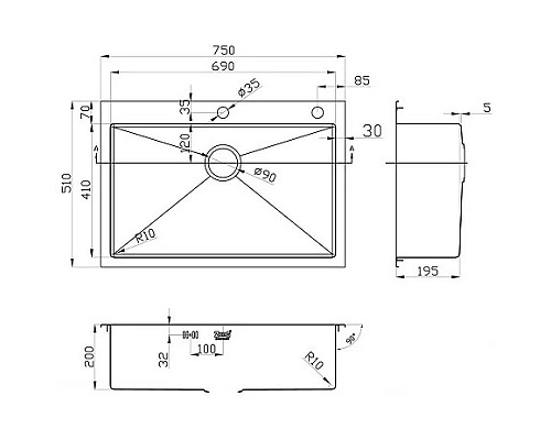 Заказать Кухонная мойка Zorg Inox RX-7551 в магазине сантехники Santeh-Crystal.ru