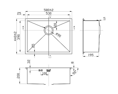 Купить Кухонная мойка Zorg Inox X-5844 в магазине сантехники Santeh-Crystal.ru