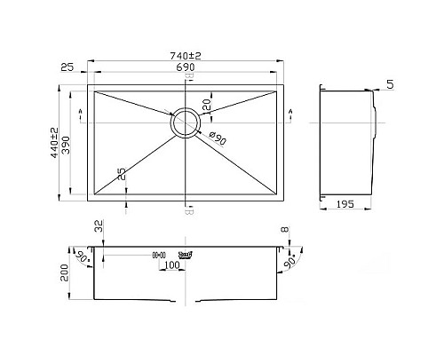 Приобрести Кухонная мойка Zorg Inox X-7444 в магазине сантехники Santeh-Crystal.ru