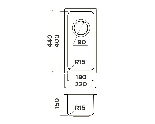 Купить Кухонная мойка Omoikiri Tadzava 22-U/I-IN Ultra 15 нержавеющая сталь 4997112 в магазине сантехники Santeh-Crystal.ru