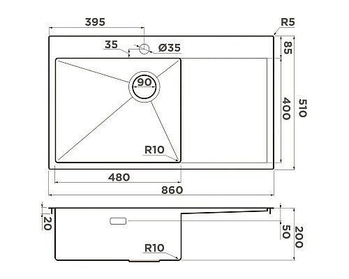 Купить Кухонная мойка Omoikiri Akisame 86-LG-L Side светлое золото 4997045 в магазине сантехники Santeh-Crystal.ru