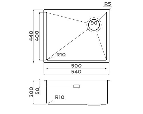 Купить Кухонная мойка Omoikiri Taki 54-U/IF Side SF GB графит 4997036 в магазине сантехники Santeh-Crystal.ru