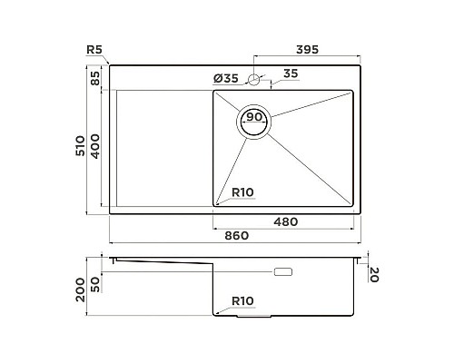 Заказать Кухонная мойка Omoikiri Akisame 86 GB-R Side графит 4997044 в магазине сантехники Santeh-Crystal.ru