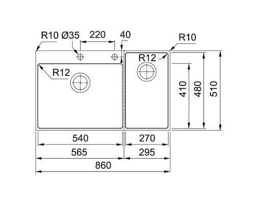 Купить Кухонная мойка Franke Box Center BWX 220-54-27 TL полированная сталь 127.0538.259 в магазине сантехники Santeh-Crystal.ru