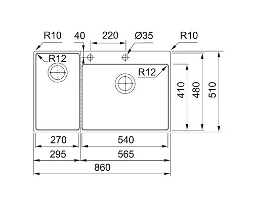 Купить Кухонная мойка Franke Box Center BWX 220-54-27 TL полированная сталь 127.0538.260 в магазине сантехники Santeh-Crystal.ru