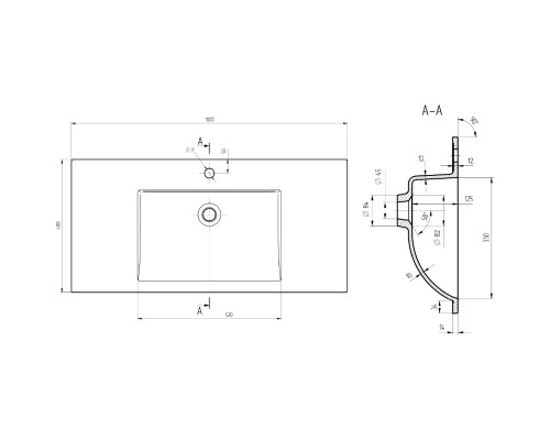 Раковина Vincea VCB-13100G 100x48 см, накладная, серый матовый