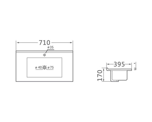 Раковина Vincea VBS-13970S1 71x39,5 см, накладная, белый