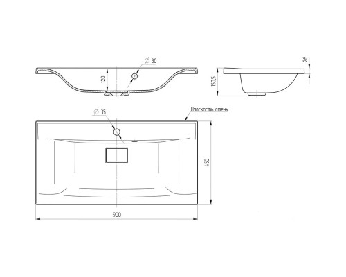 Раковина Vincea VCB-3M900G 90x45 см, накладная, серый матовый
