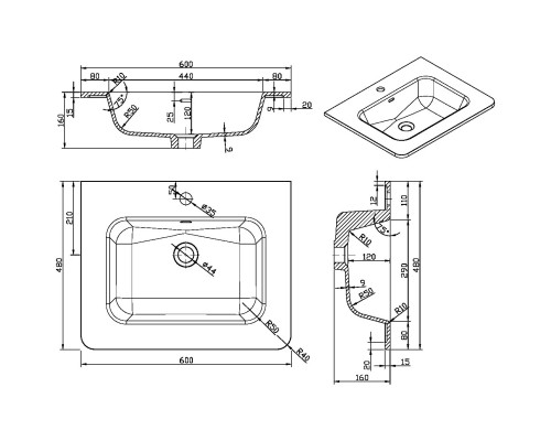 Раковина Vincea VCB-1A600W 60x48 см, накладная, белый
