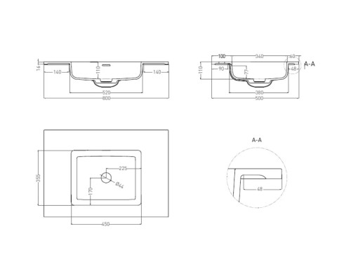 Раковина Salini S-Stone Onda 1402201MF 80x50 см, подвесная, покраска по RAL матовый полностью