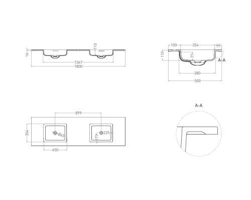 Раковина Salini S-Stone Onda 1402202MF 180x50 см, подвесная, покраска по RAL матовый полностью