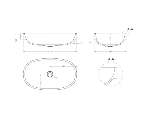 Раковина Salini S-Stone Greca 1803201MF 64,5x38,5 см, встраиваемая сверху, покраска по RAL матовый полностью