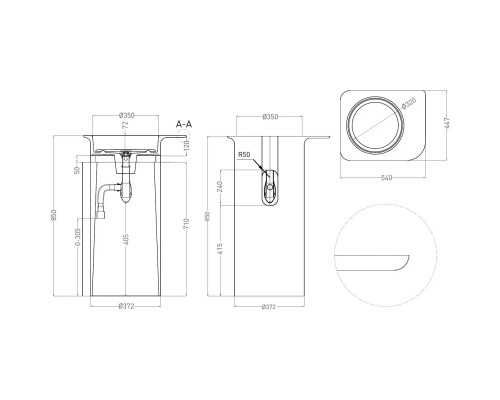 Раковина Salini S-Stone Ninfea 01 130221MF 54x44, см, напольная, покраска по RAL матовый полностью