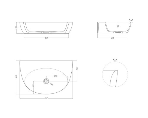 Раковина-чаша Salini S-Sense Alda Wall 03 140313GF 71x45 см, накладная, подвесная, покраска по RAL глянец полностью