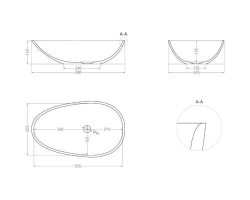 Раковина-чаша Salini S-Stone Paola 1101201SMF 58x34,5 см, накладная, покраска по RAL матовый полностью