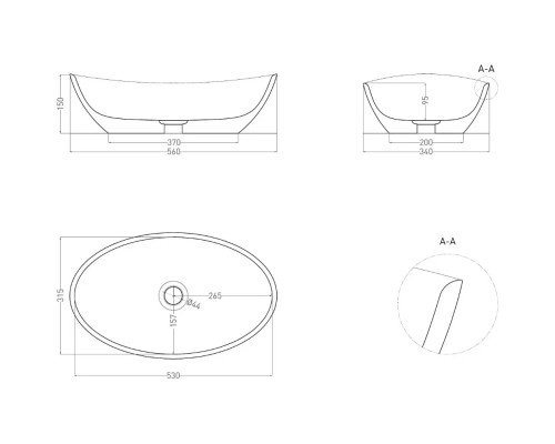Раковина-чаша Salini S-Sense Noemi 1101103GF 56x34 см, накладная, покраска по RAL глянец полностью