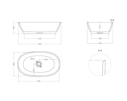Раковина-чаша Salini S-Stone Sofia 1101206SMF 56x33,5 см, накладная, покраска по RAL матовый полностью