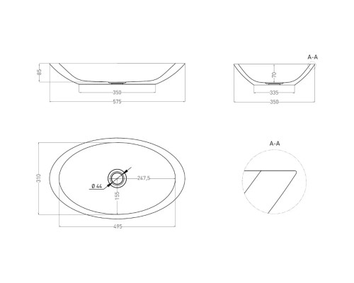 Раковина-чаша Salini S-Sense Callista 02 1101102GF 57,5x35 см, накладная, покраска по RAL глянец полностью