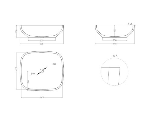 Раковина-чаша Salini S-Sense Gloria 08 1102108GF 49,5x44,5 см, накладная, покраска по RAL глянец полностью