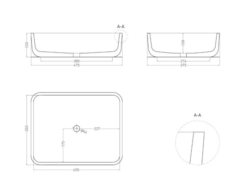 Раковина-чаша Salini S-Stone Gloria 09 1102209MF 47,5x37,5 см, накладная, покраска по RAL матовый полностью