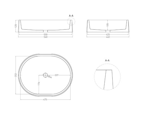 Раковина-чаша Salini S-Stone Gloria 10 1102211MF 56x44 см, накладная, покраска по RAL матовый полностью