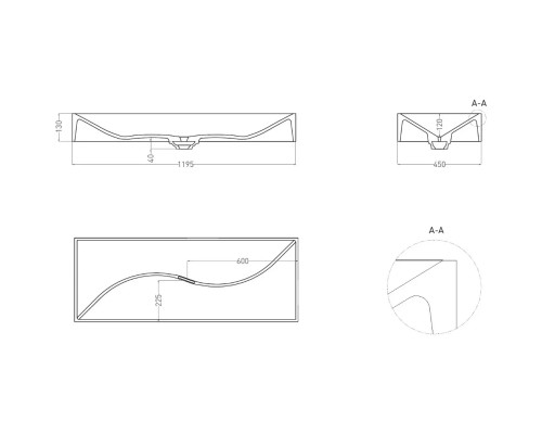 Раковина-чаша Salini S-Stone Sonata 1401201MF 119,5x45 см, накладная, покраска по RAL матовый полностью