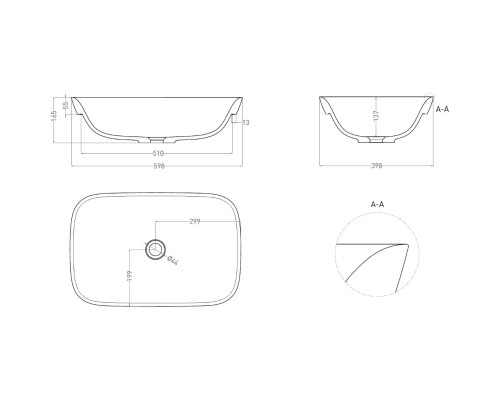 Раковина Salini S-Sense Marea 02 1802102GF 59,8x39,8 см, встраиваемая сверху, покраска по RAL глянец полностью