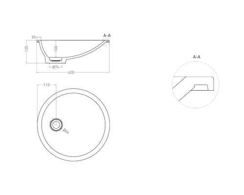 Раковина Salini S-Stone Marea 08 1802208MF 42x42 см, встраиваемая снизу, покраска по RAL матовый полностью