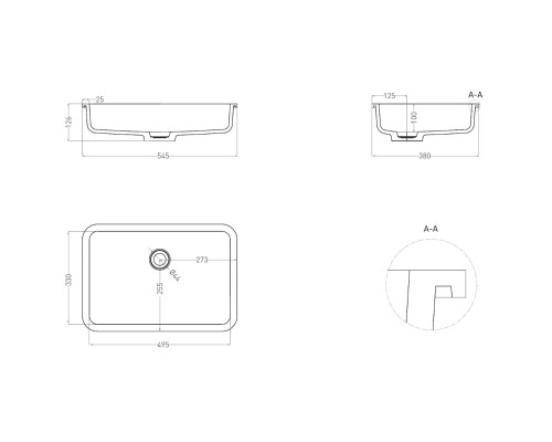 Раковина Salini S-Stone Marea 09 1802209MF 54,5x38 см, встраиваемая снизу, покраска по RAL матовый полностью