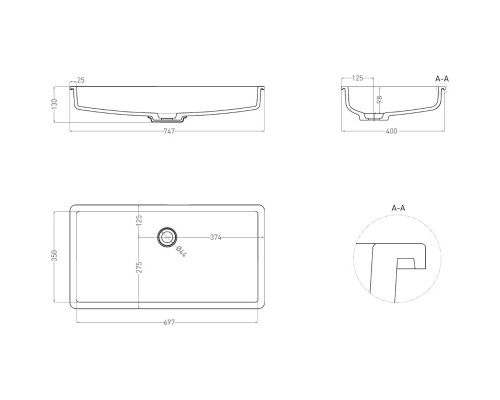 Раковина Salini S-Sense Marea 10 1802110G 74,7x40 см, встраиваемая снизу, белый глянец